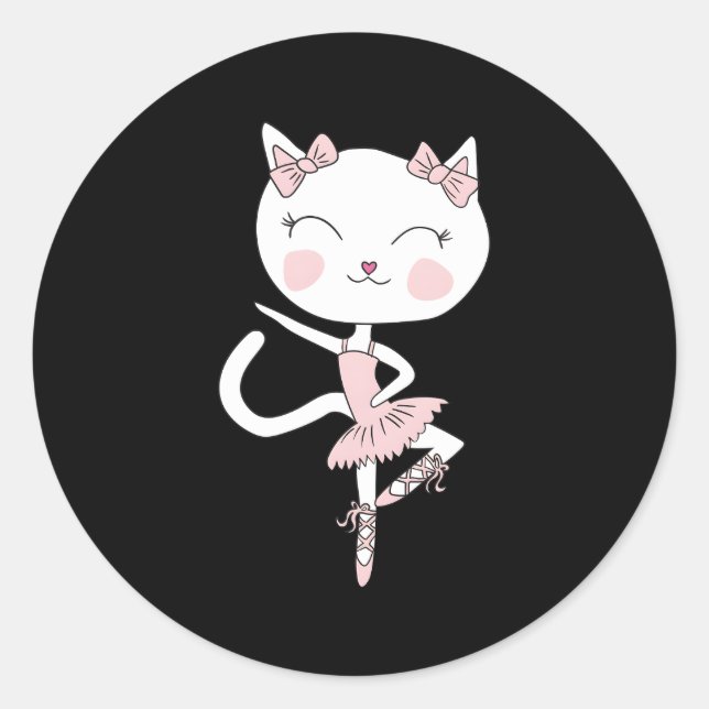 Adesivo Redondo Cat Dance Ballerina Dancing Pirouette Tutu (Frente)