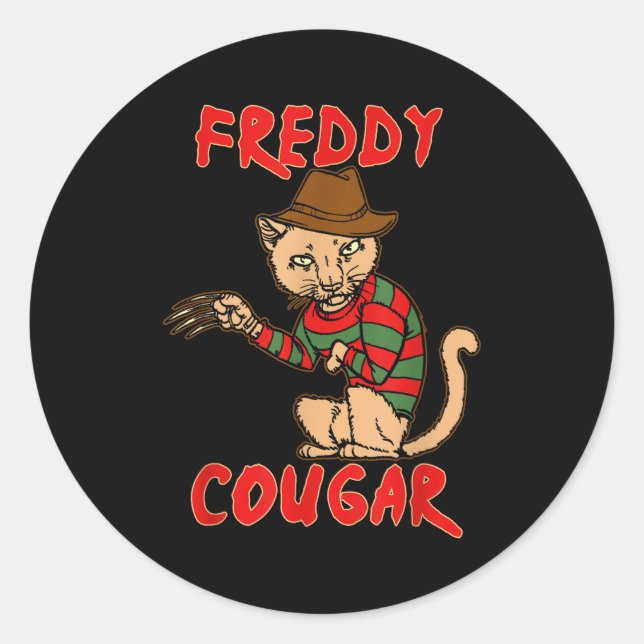 Adesivo Redondo Cat _ Dy Cougar -funny Halloween For Men Women Kid (Frente)