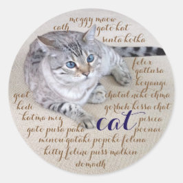 Adesivo Redondo Cat em muitos idiomas