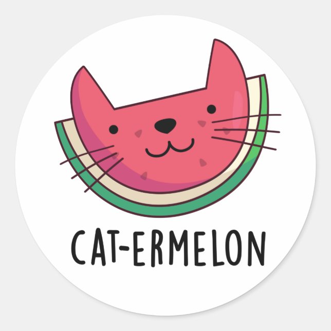 Adesivo Redondo Cat-ermelon Funny Cat Watermelon Pun (Frente)