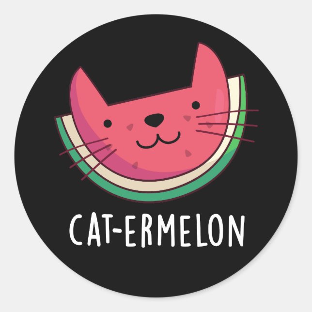 Adesivo Redondo Cat-ermelon Funny Cat Watermelon Pun Dark BG (Frente)