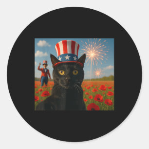 Adesivo Redondo Cat Falando Um Fogo Selfie 4 De Julho Patrioti