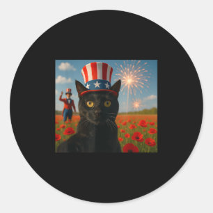 Adesivo Redondo Cat Falando Um Fogo Selfie 4 De Julho Patrioti