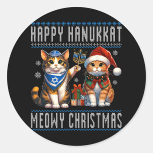 Adesivo Redondo Cat Felry Natal Feliz Hanukkah Cristão Judeu