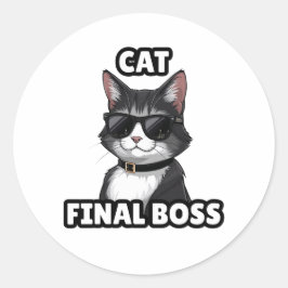 Adesivo Redondo Cat Final Boss Cool Sticker