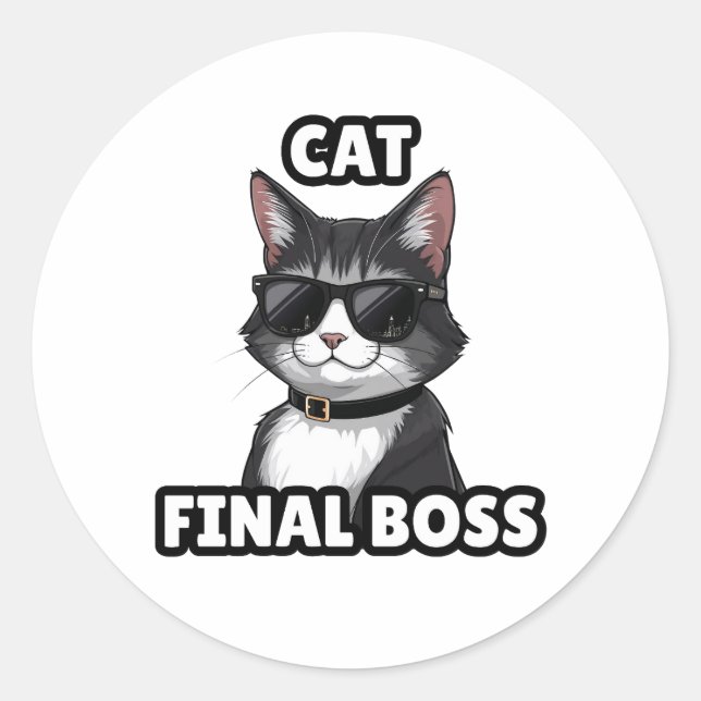 Adesivo Redondo Cat Final Boss Cool Sticker (Frente)
