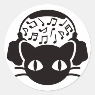 Adesivo Redondo Cat_Fones de ouvido