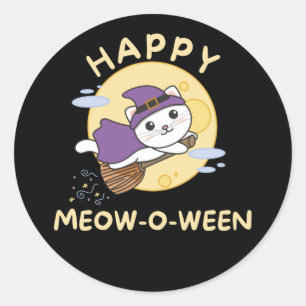 Adesivo Redondo Cat Happy Halloween Happy Meow-o-between Classic R