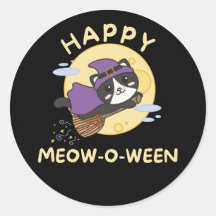 Adesivo Redondo Cat Happy Halloween Happy Meow-o-between Classic R