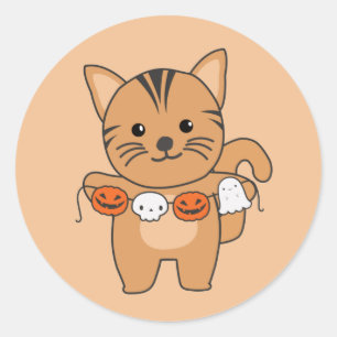 Adesivo Redondo Cat Happy Halloween Pumpkin Bat Costume Classume R
