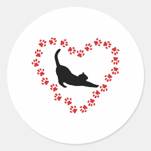 Adesivo Redondo Cat & Heart made of cat paws (Frente)