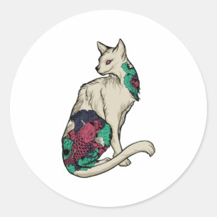 Adesivo Redondo Cat In Lotus Tattoo