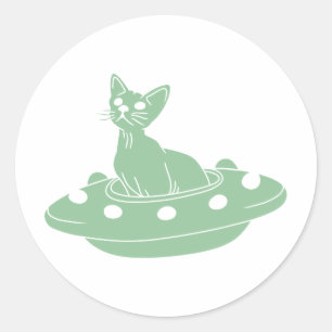 Adesivo Redondo Cat in Ufo - Escolher cor de fundo