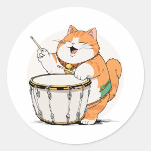 Adesivo Redondo Cat Joga O Tambor