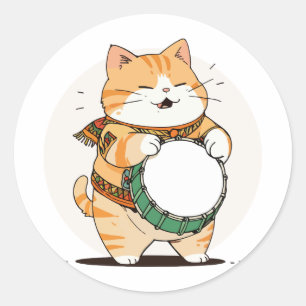 Adesivo Redondo Cat Joga O Tambor