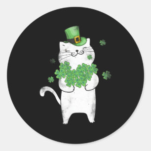 Adesivo Redondo Cat Leprechaun Cat Shamrock Dia de São Patrício
