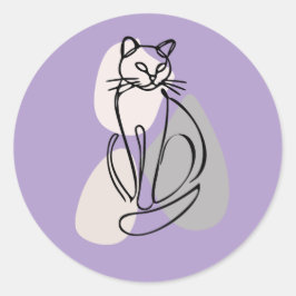 Adesivo Redondo Cat Line Art Minimalist 