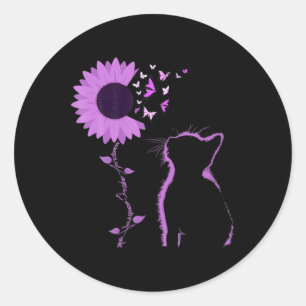 Adesivo Redondo Cat Look Purple Sunflower Butfly Aware