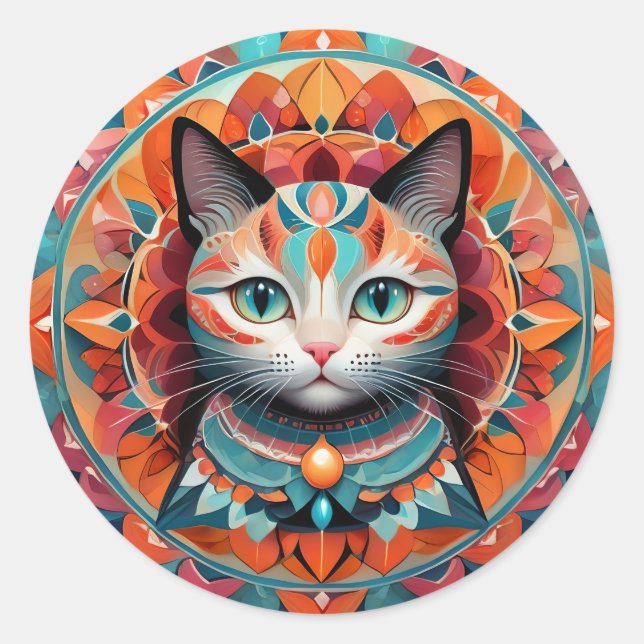Adesivo Redondo Cat Mandala (Frente)