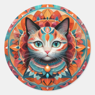 Adesivo Redondo Cat Mandala