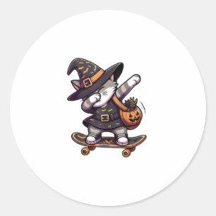 Adesivo Redondo Cat Meow Debbing em Skateboad Roupa Kids Halloween