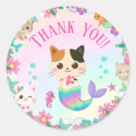 Adesivo Redondo Cat Meowmaid Sereid Girl Festa de aniversário