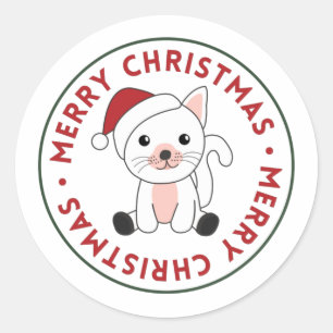 Adesivo Redondo Cat Natal Neve Animais de inverno Gatos Rou Clássi