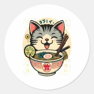 Adesivo Redondo Cat Noodle Japonês Anime ga Kawaii Cat
