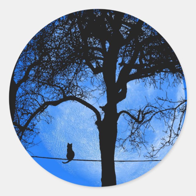 Adesivo Redondo Cat on a Wire Blue Moon (Frente)