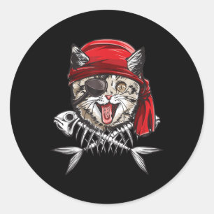 Adesivo Redondo Cat Pirate Boys Men Jolly Roger Flag Skull E Cro