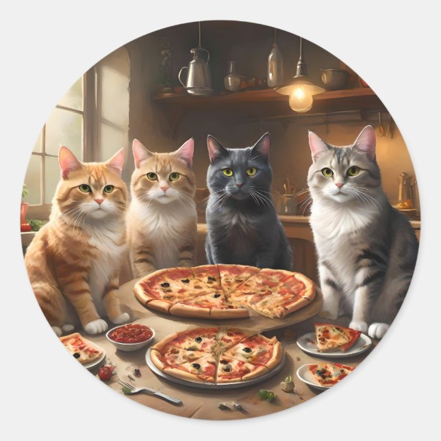 Adesivo Redondo Cat Pizza Night, (Frente)
