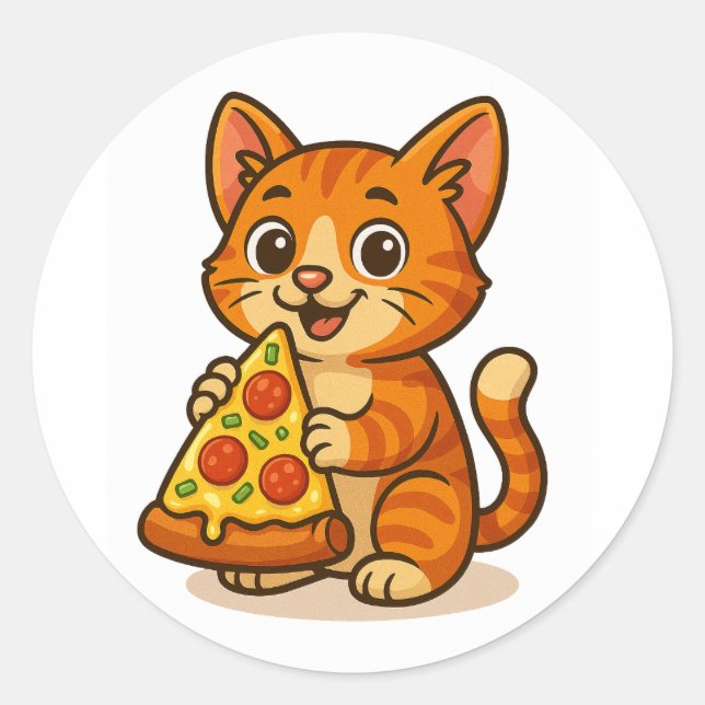 Adesivo Redondo Cat Pizza Party – Cute Cartoon Cat Sticker (Frente)