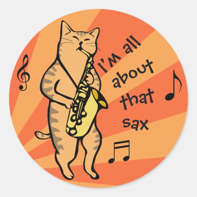 Adesivo Redondo Cat Plays Saxofone (Frente)
