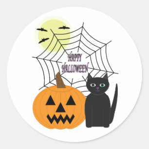 Adesivo Redondo Cat & Pumpkin Halloween