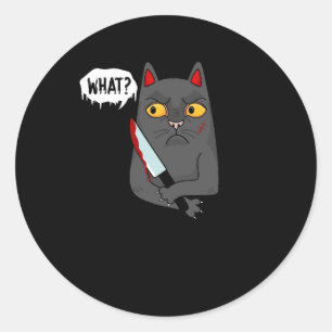Adesivo Redondo Cat Que Assassino de Gato Negro Assassino Com Faca