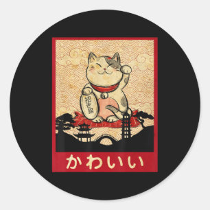 Adesivo Redondo Cat Ramen Bowl Anime japonês Noodles Kawaii Neko