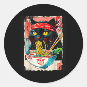 Adesivo Redondo Cat Ramen Japonês Gato Funny Kawaii
