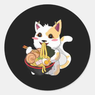 Adesivo Redondo Cat Ramen Kawaii Anime Comida Japonesa Girls Offic