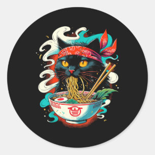 Adesivo Redondo Cat Ramen Noodle Anime Japonês Kawaii Cat