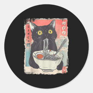 Adesivo Redondo Cat Ramen Noodle Anime Japonês Ramen Kawaii