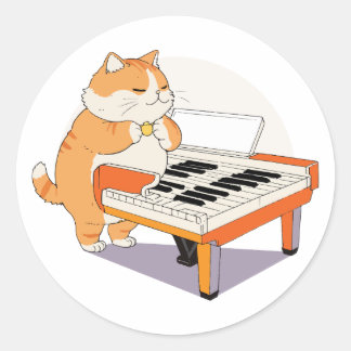 Adesivo Redondo Cat Reproduz O Piano