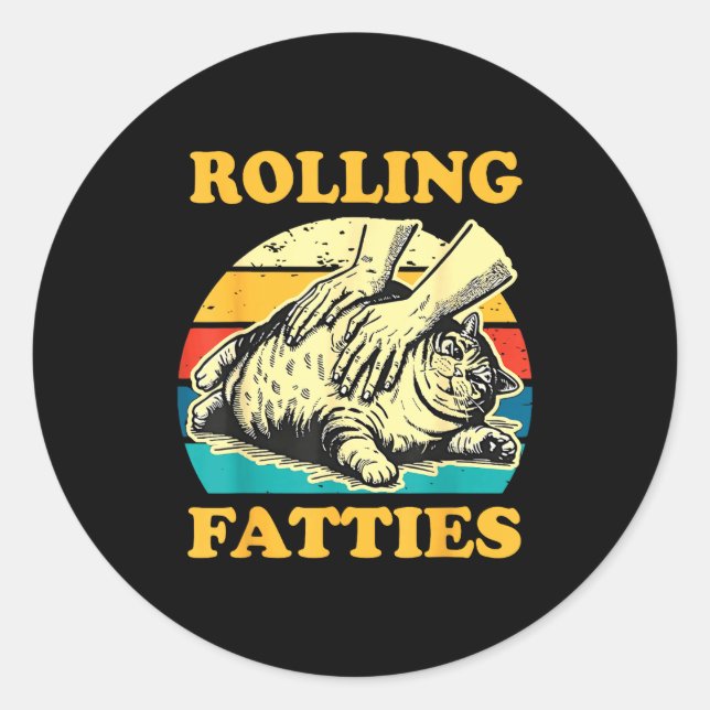 Adesivo Redondo Cat Rolling Fatties Funny For Men Women  (Frente)