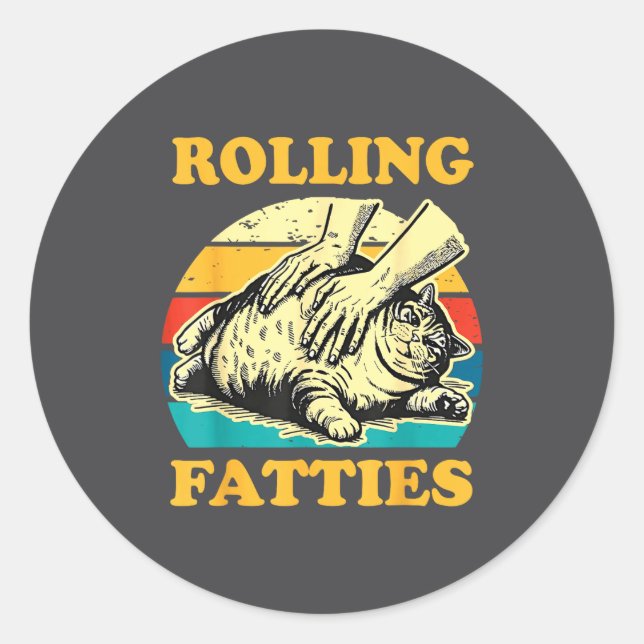 Adesivo Redondo Cat Rolling Fatties Funny For Men Women  (Frente)