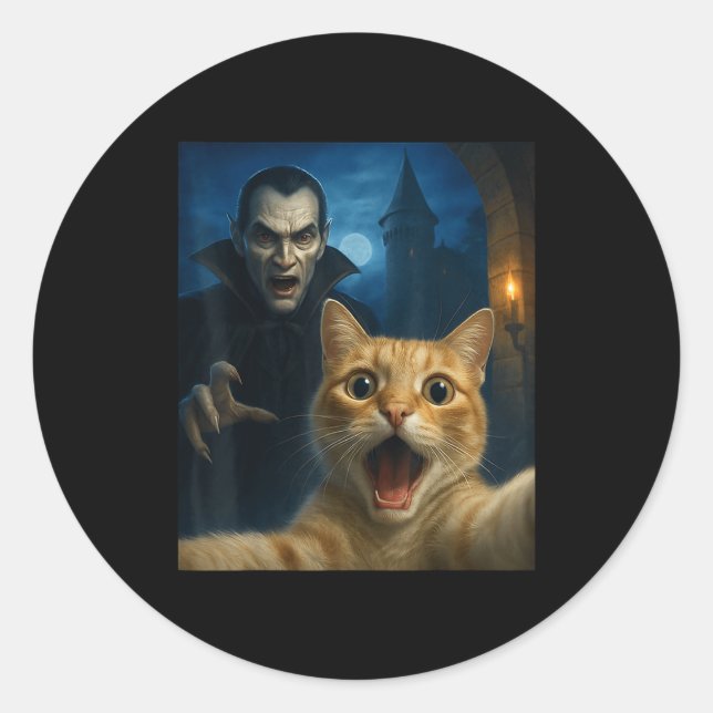 Adesivo Redondo Cat Selfie With A Vamre Funny Cat  (Frente)