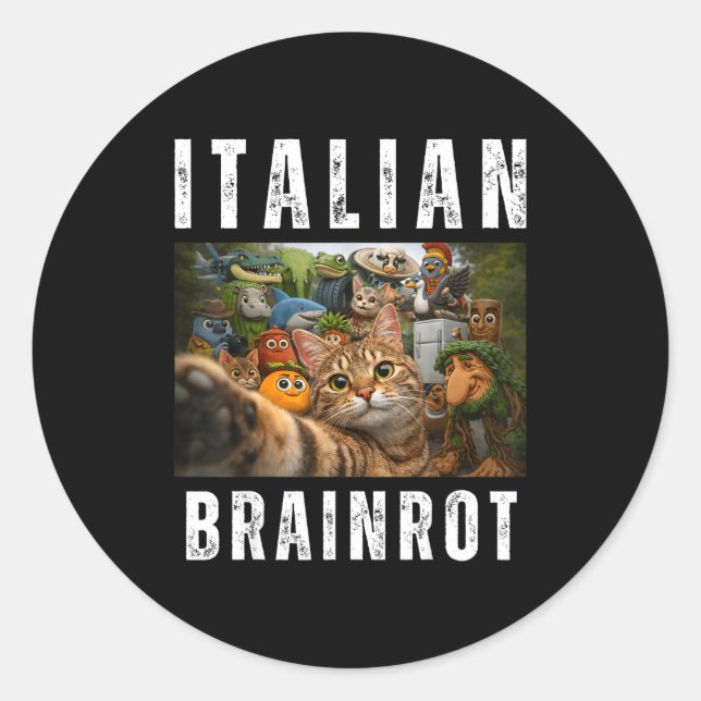 Adesivo Redondo Cat selfie with funny italian brainrot meme (Frente)