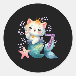 Adesivo Redondo Cat Sereia 7 Aniversário 7 Anos Meninas De Festa