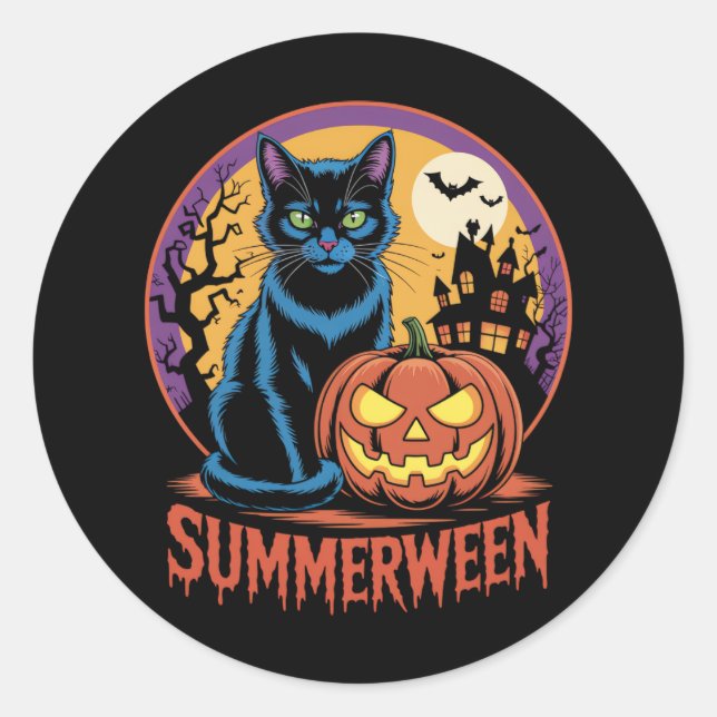 Adesivo Redondo Cat Spooky Summerbetween Vibes (Frente)