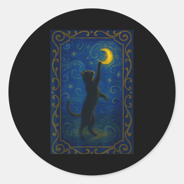 Adesivo Redondo Cat Starry Night Van Gogh Cat Funny Cat Lover Mom  (Frente)