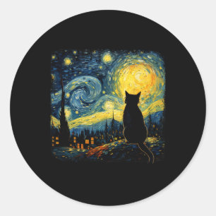Adesivo Redondo Cat Starry Night Van Gogh Cat Para Cat Lover Cat M