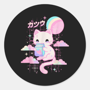 Adesivo Redondo Cat Strawberry milk Anime 90 s Japão Cat